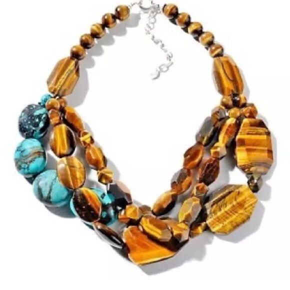QVC Viktoria Hayman 925 Tiger Eye & Turquoise Necklace $675 - Picture 4 of 10